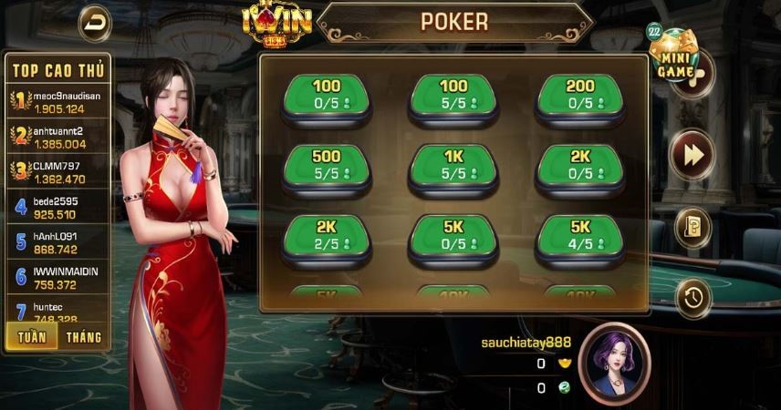 Chơi bài Poker tại ứng dụng iWin